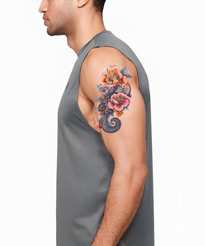 Desenho de Tatuagem Jardim Cavalo-marinho Floral