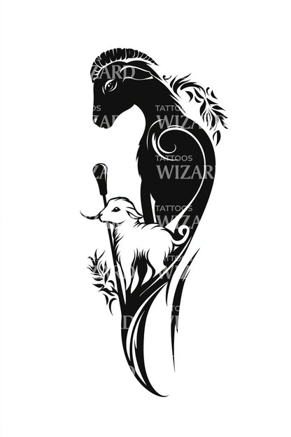 Floral Shepherd Silhouette Tattoo Design
