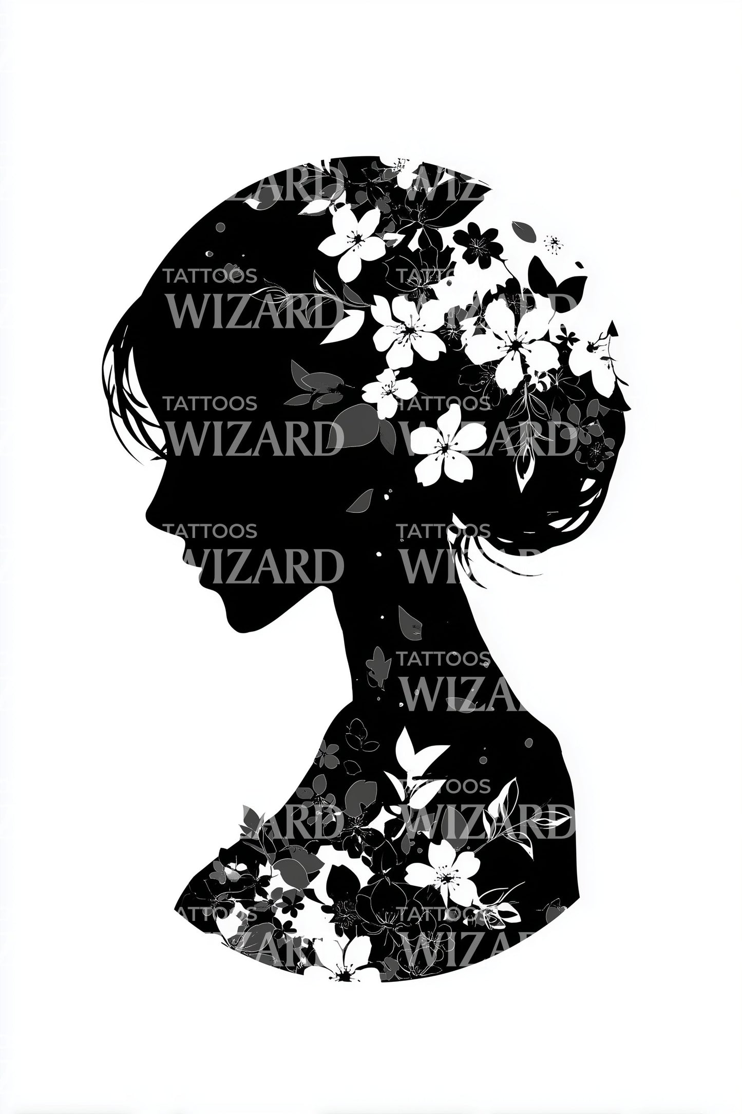 Design de tatouage portrait silhouette florale