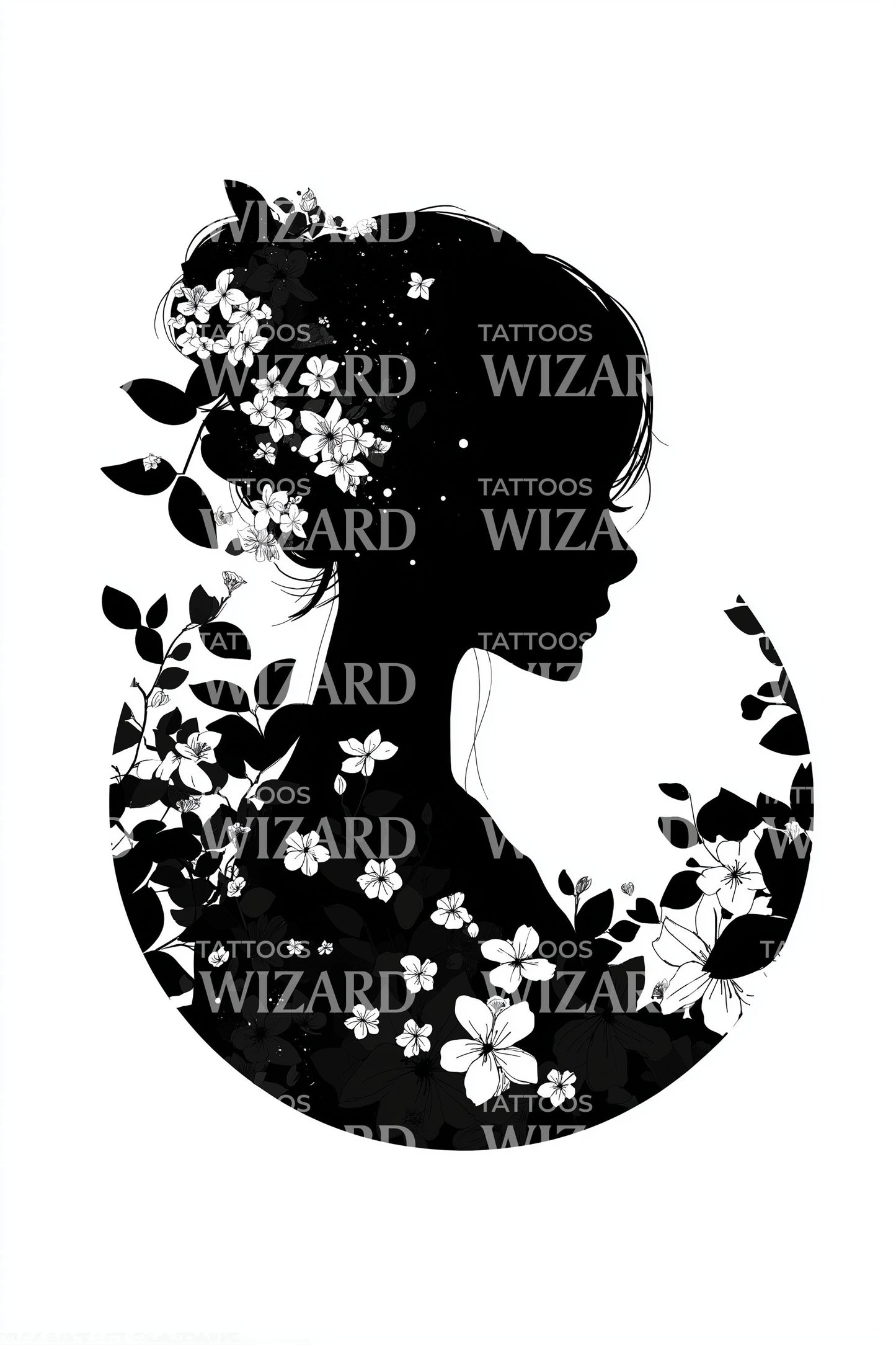 Desain Tato Potret Siluet Bunga