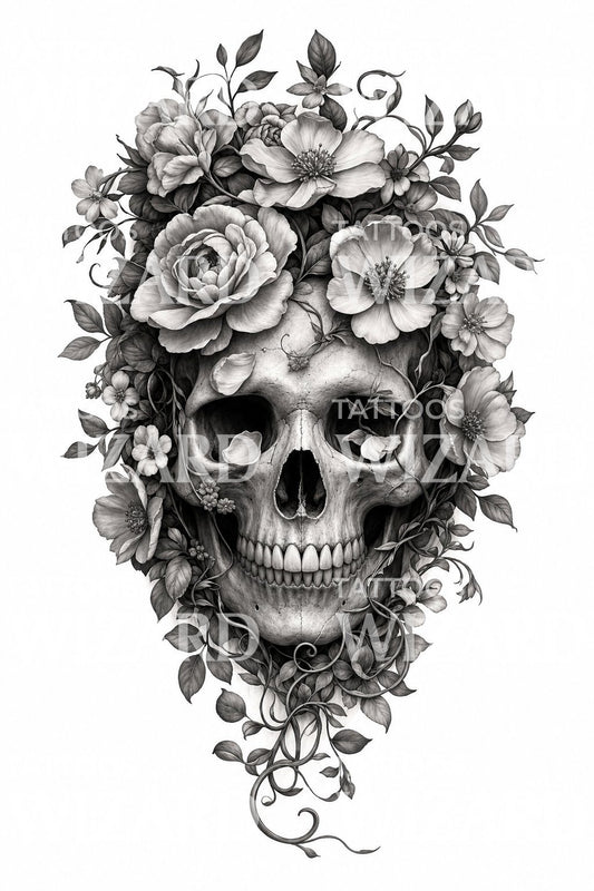 Floral Skull Memento Mori Tattoo Design