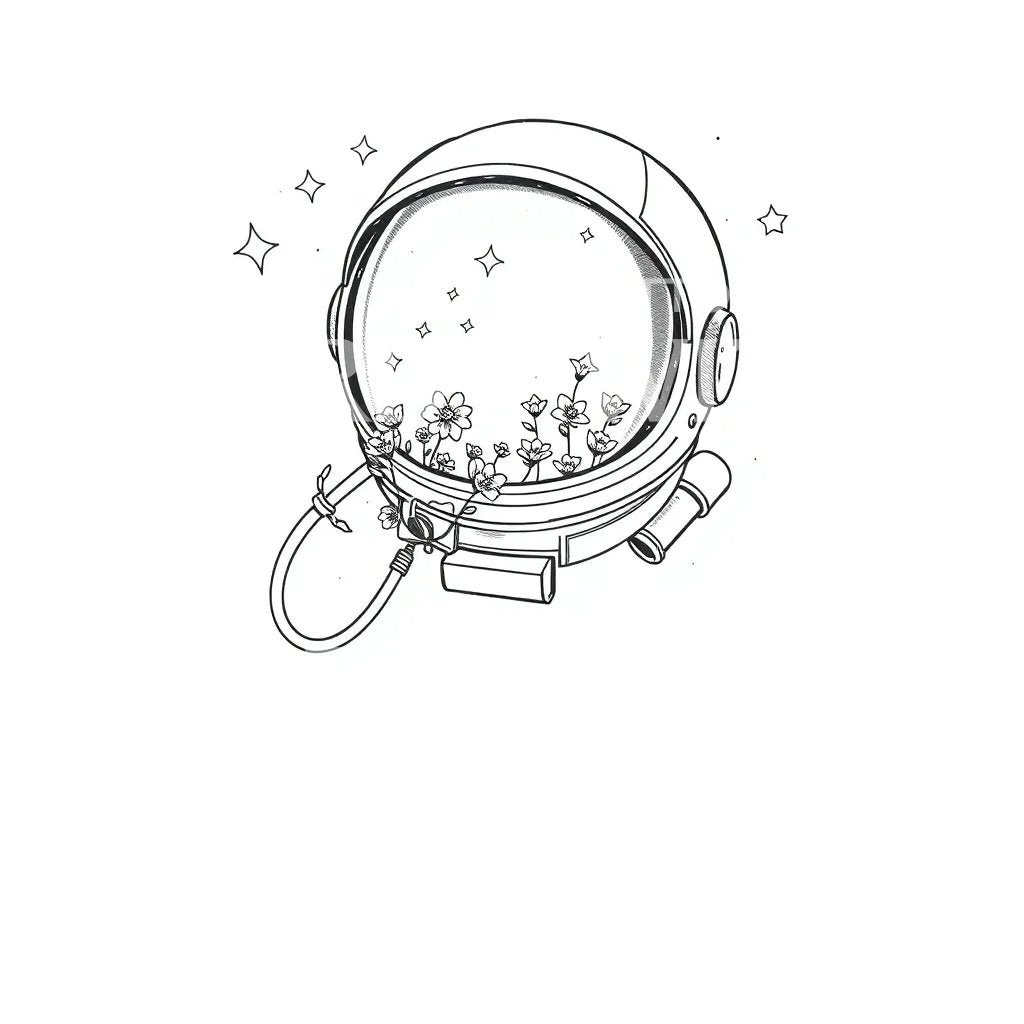 Floral Space Helmet Tattoo Design