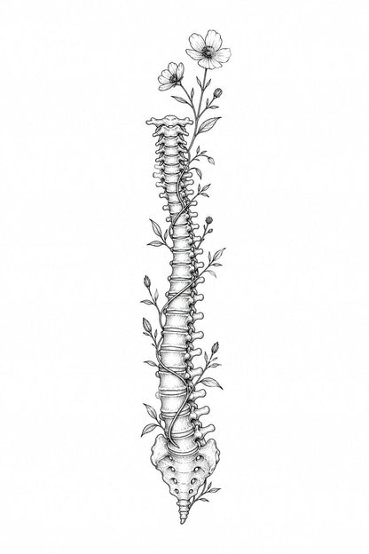 Floral Spine Wildflower Tattoo Design
