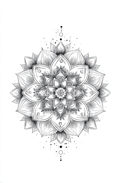 Desenho de Tatuagem Mandala Estrela Floral