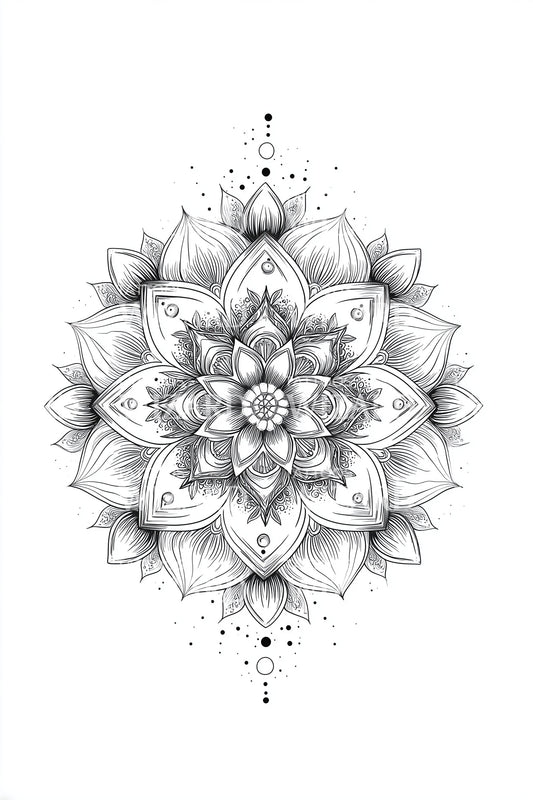 Desenho de Tatuagem Mandala Estrela Floral