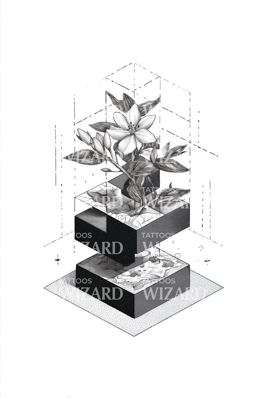 Floral Step Blocks Tattoo Design