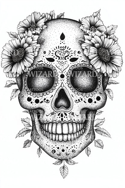 Florales Zuckerschädel-Tattoo-Design
