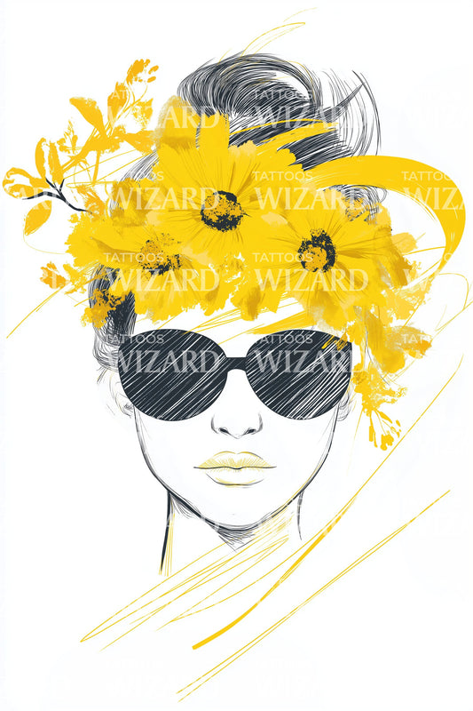 Floral Sunglass Muse Tattoo Illustration