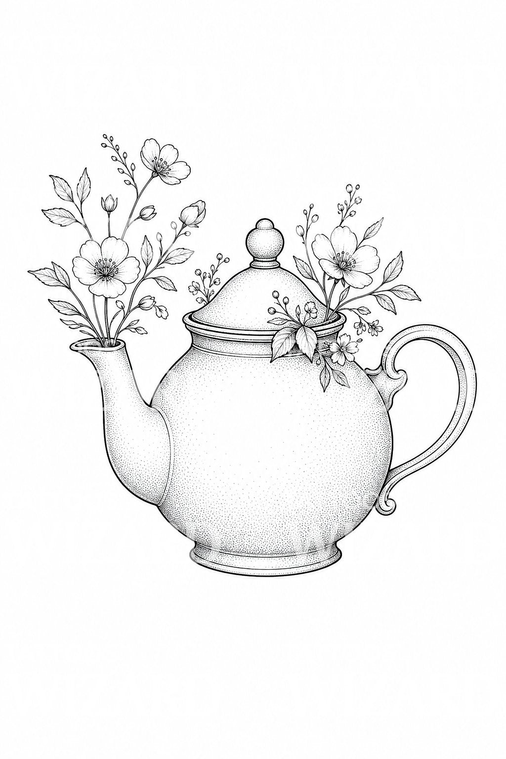 Floral Teapot Tattoo Design
