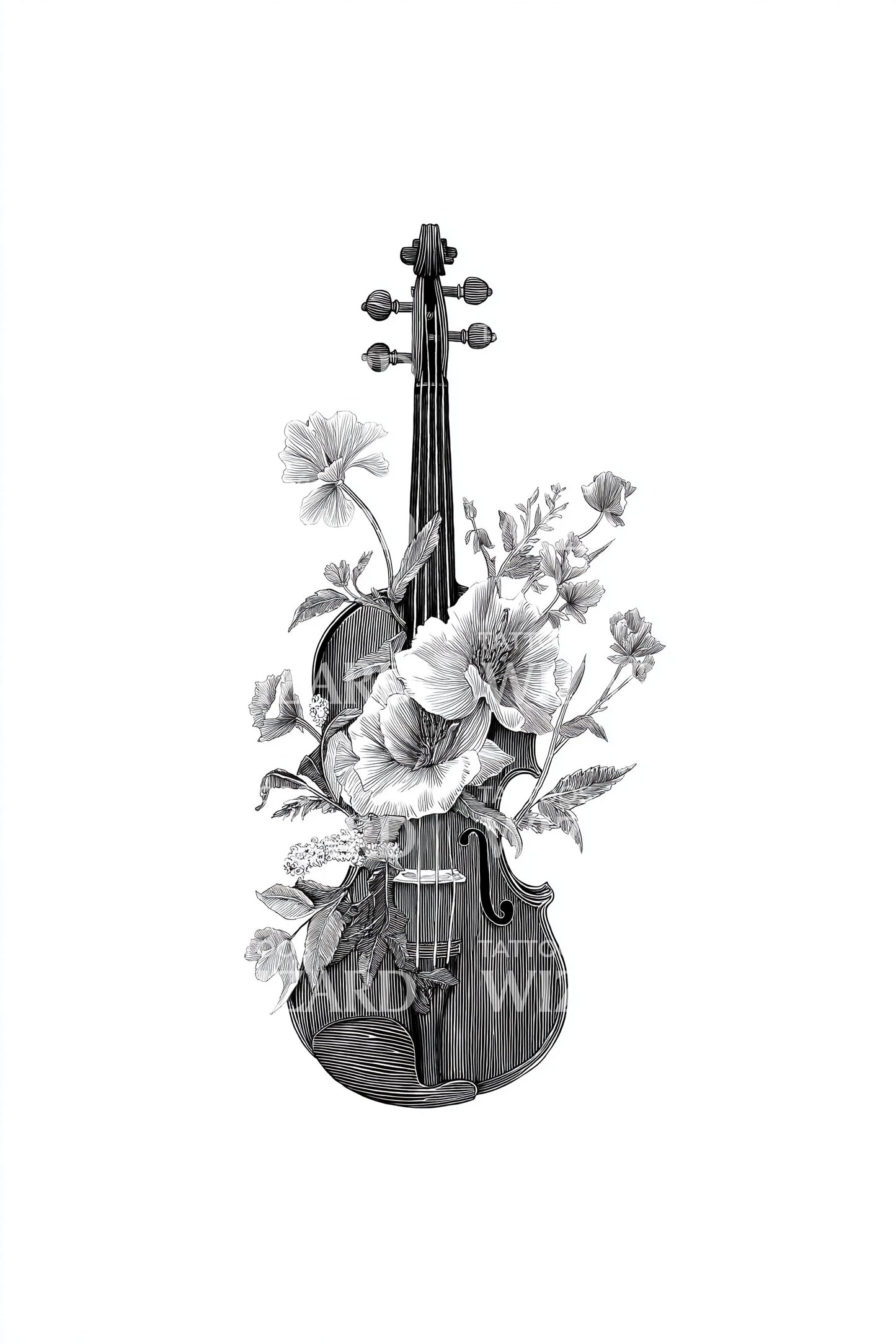 Floral Violin Tattoo Design
