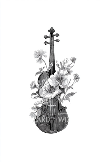 Floral Violin Tattoo Design