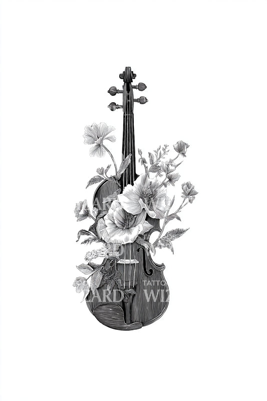 Floral Violin Tattoo Design
