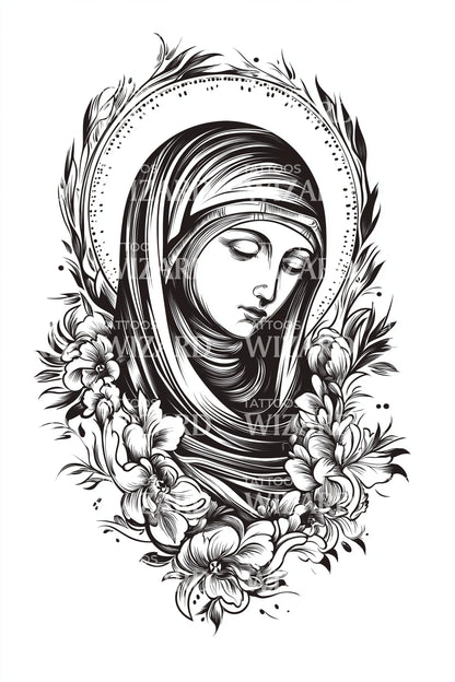 Floral Virgin Mary Tattoo Illustration