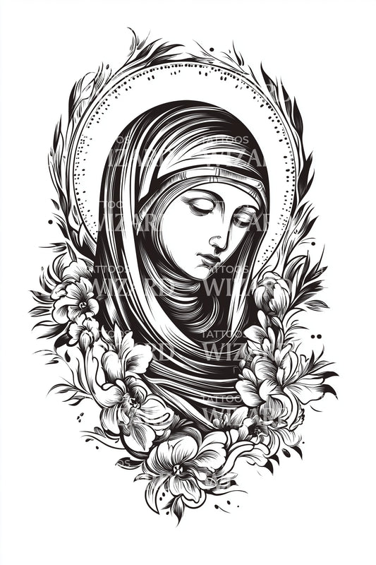 Floral Virgin Mary Tattoo Illustration