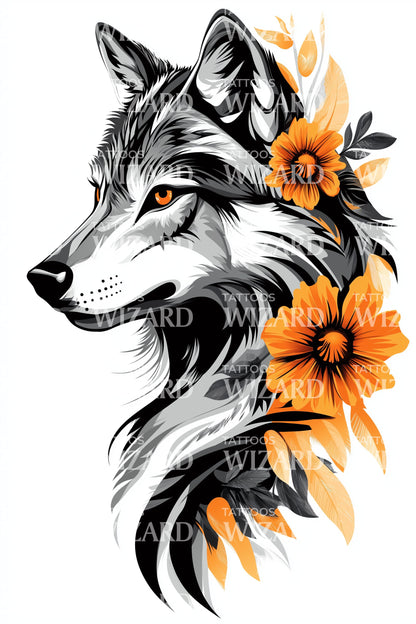 Ideia de Tatuagem de Lobo Floral e Gracioso