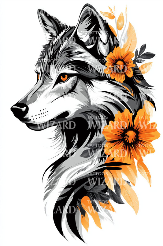 Floral Wolf Grace Tattoo Idea