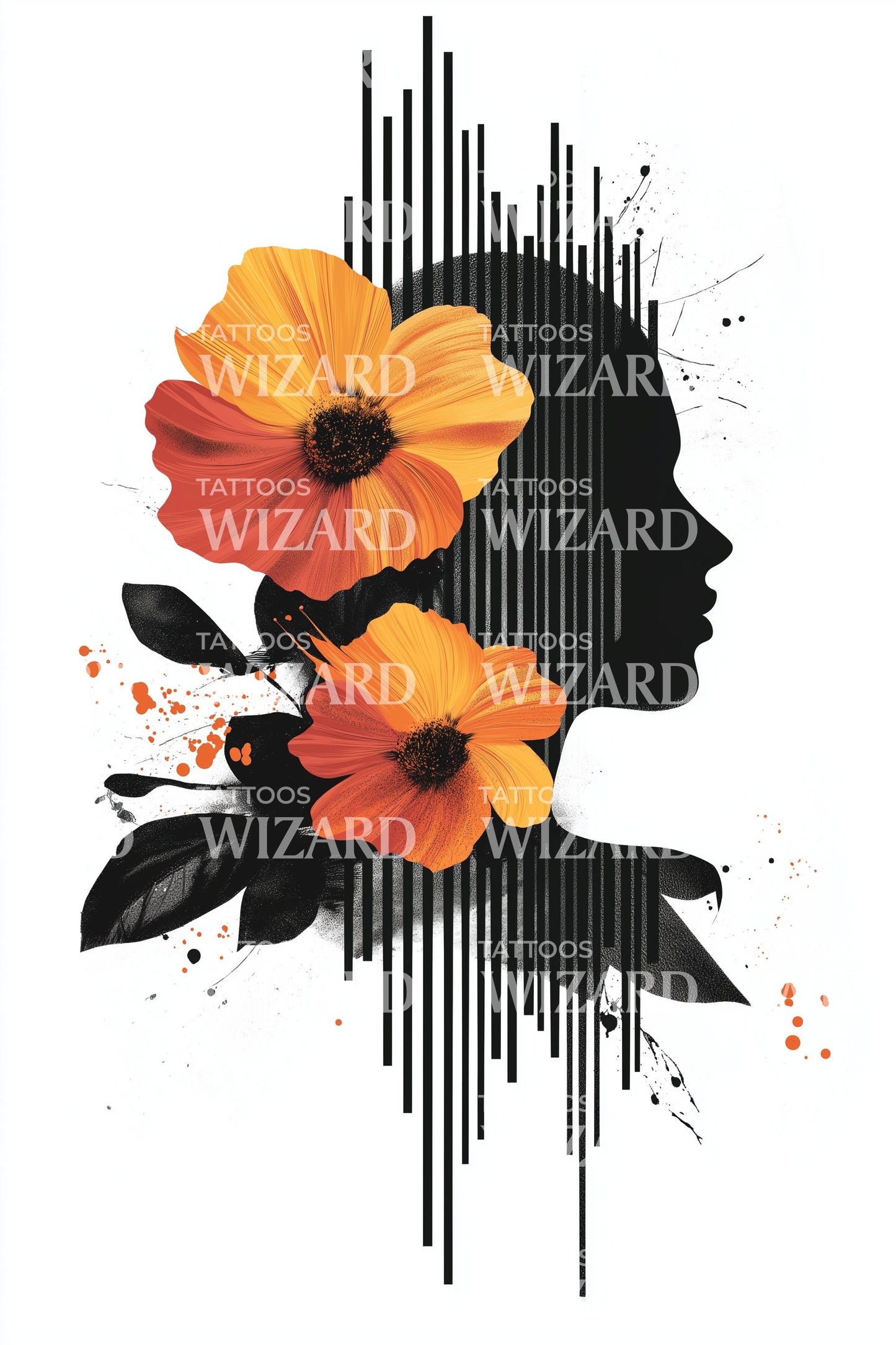 Floral Woman Silhouette Tattoo Design