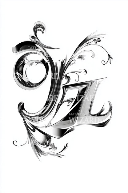 Ilustración de tatuaje de letra Jasmine floreciente