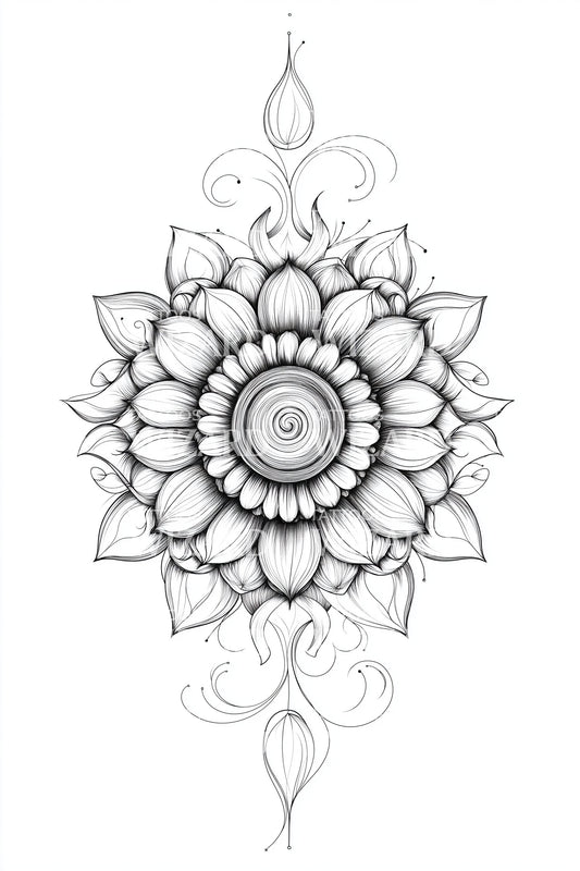 Flourish Lotus Mandala Tattoo Design