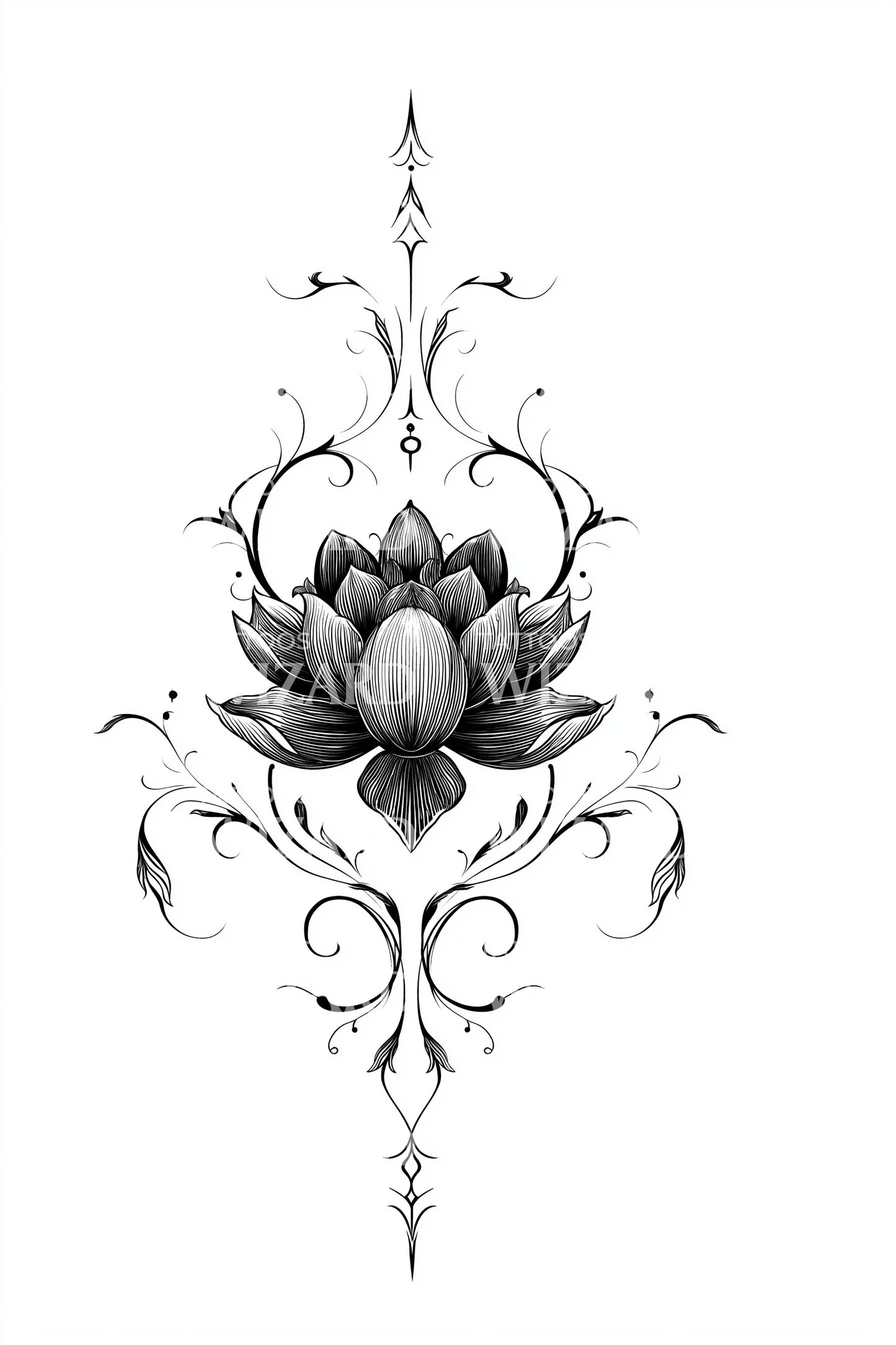Flourish Lotus Vine Tattoo Illustration