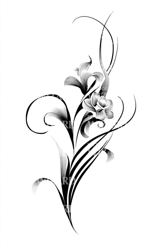 Flourishing Lily Curl Tattoo Design