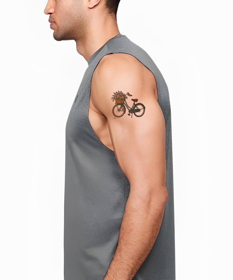 Tatueringsidé med cykel och blomkorg