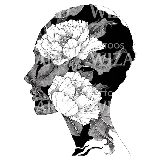 Conception de tatouage de femme à tête de fleur