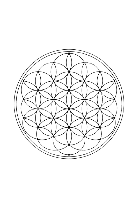 Tatouage Fleur de Vie en géométrie sacrée fine line