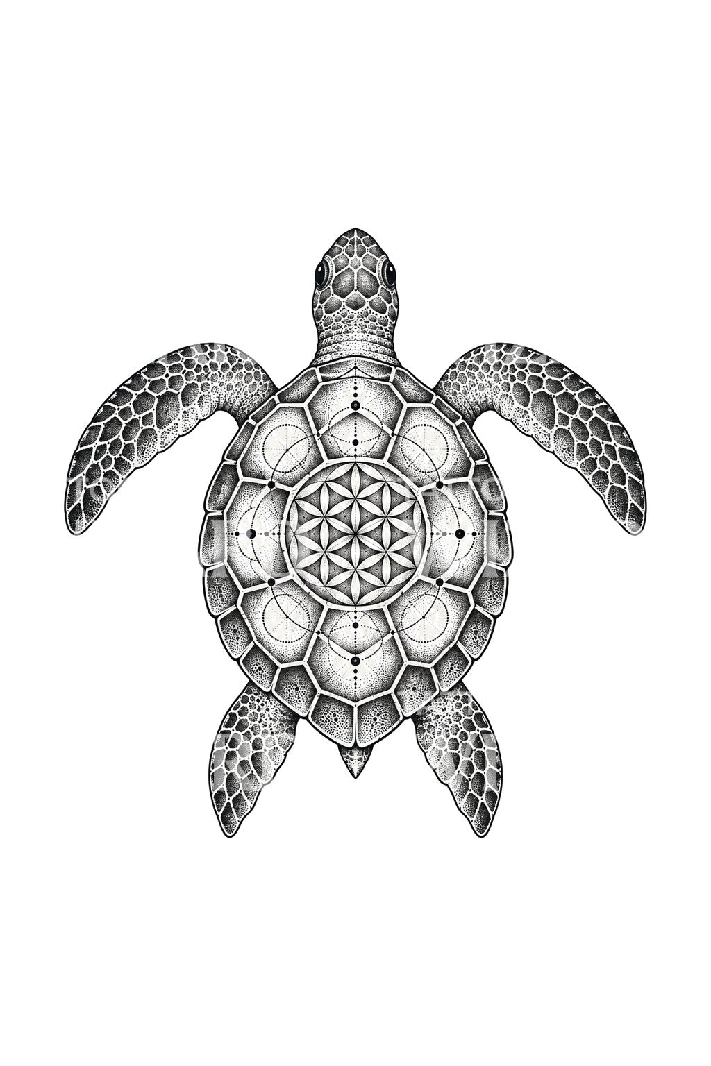 Flower of Life Shell Turtle Tattoo Illustration
