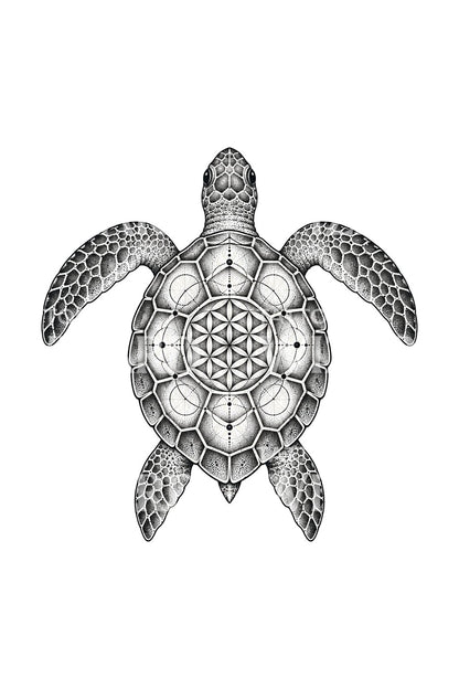 Flower of Life Shell Turtle Tattoo Illustration