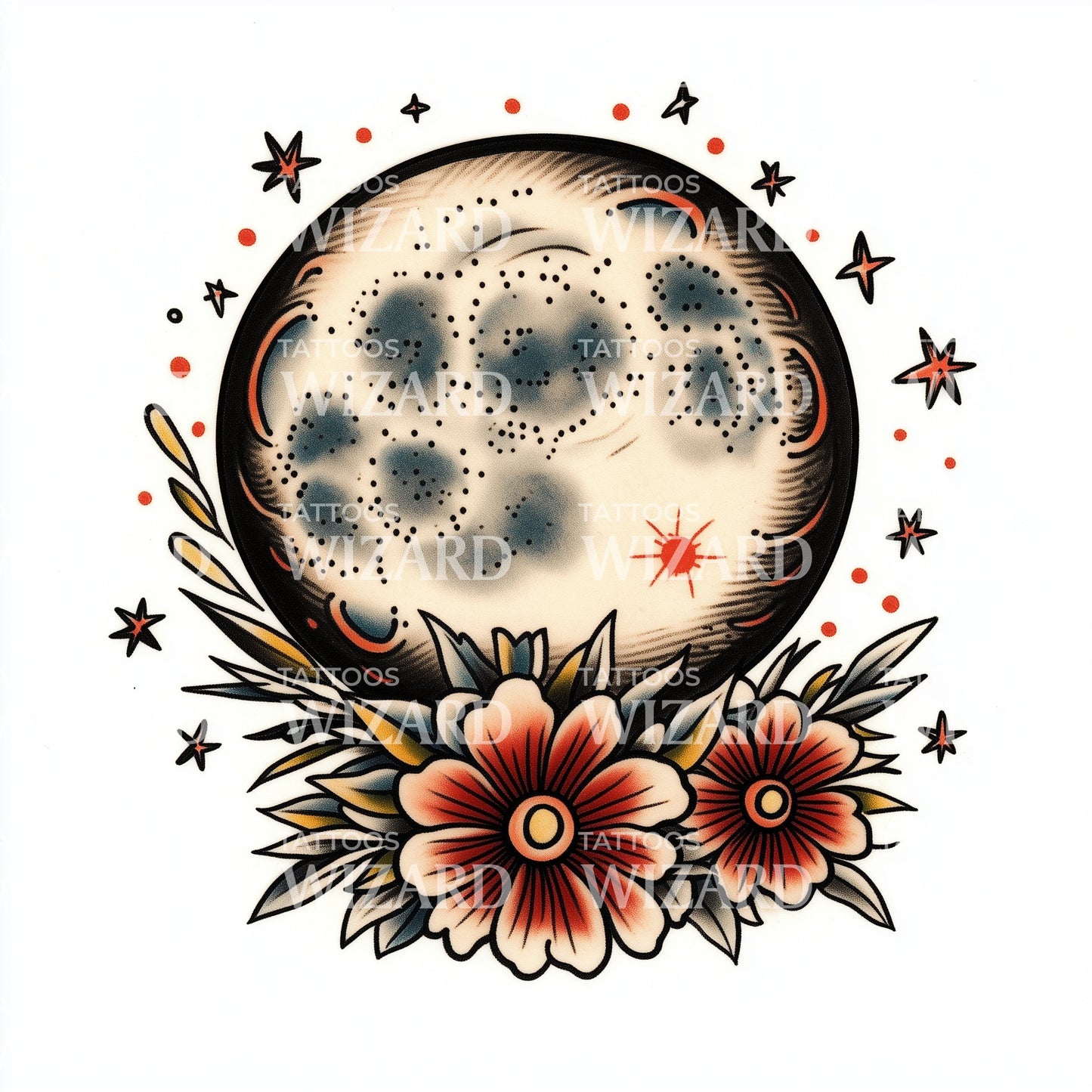 Flowers Full Moon Tattoo Concept