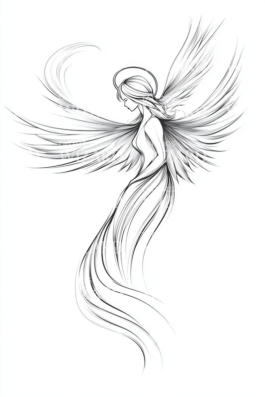 Flowing Angel Silhouette Tattoo Idea