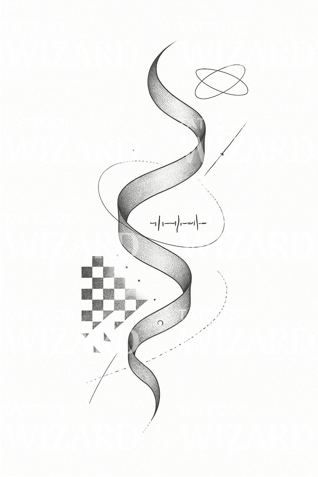 Flowing Binary Ribbon Tattoo Design