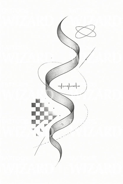 Flowing Binary Ribbon Tattoo Design