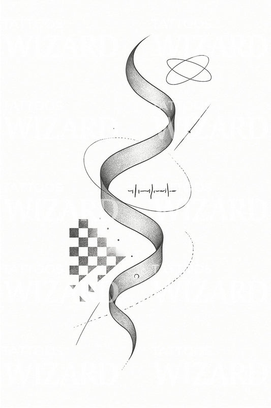 Flowing Binary Ribbon Tattoo Design