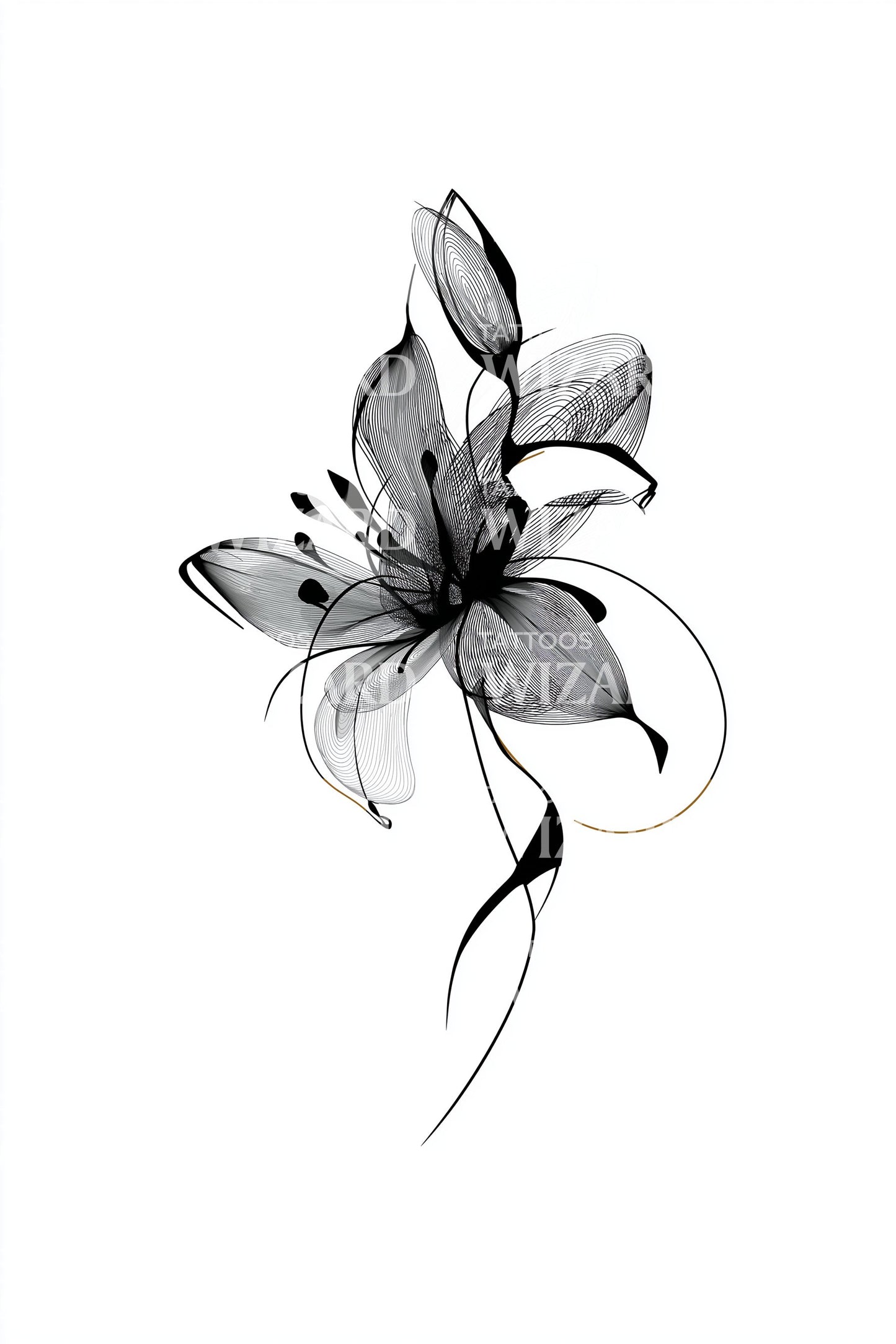 Flowing Black Lily Tattoo Design