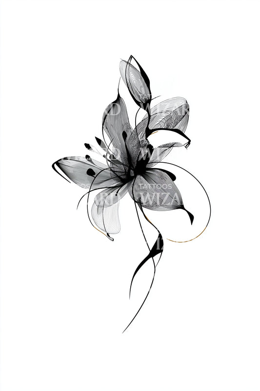 Flowing Black Lily Tattoo Design