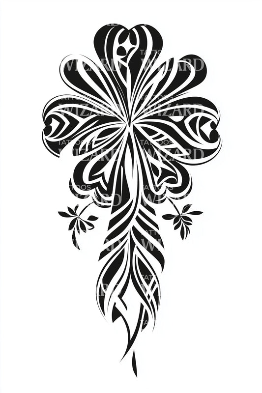 Flowing Clover Plume Tattoo Design