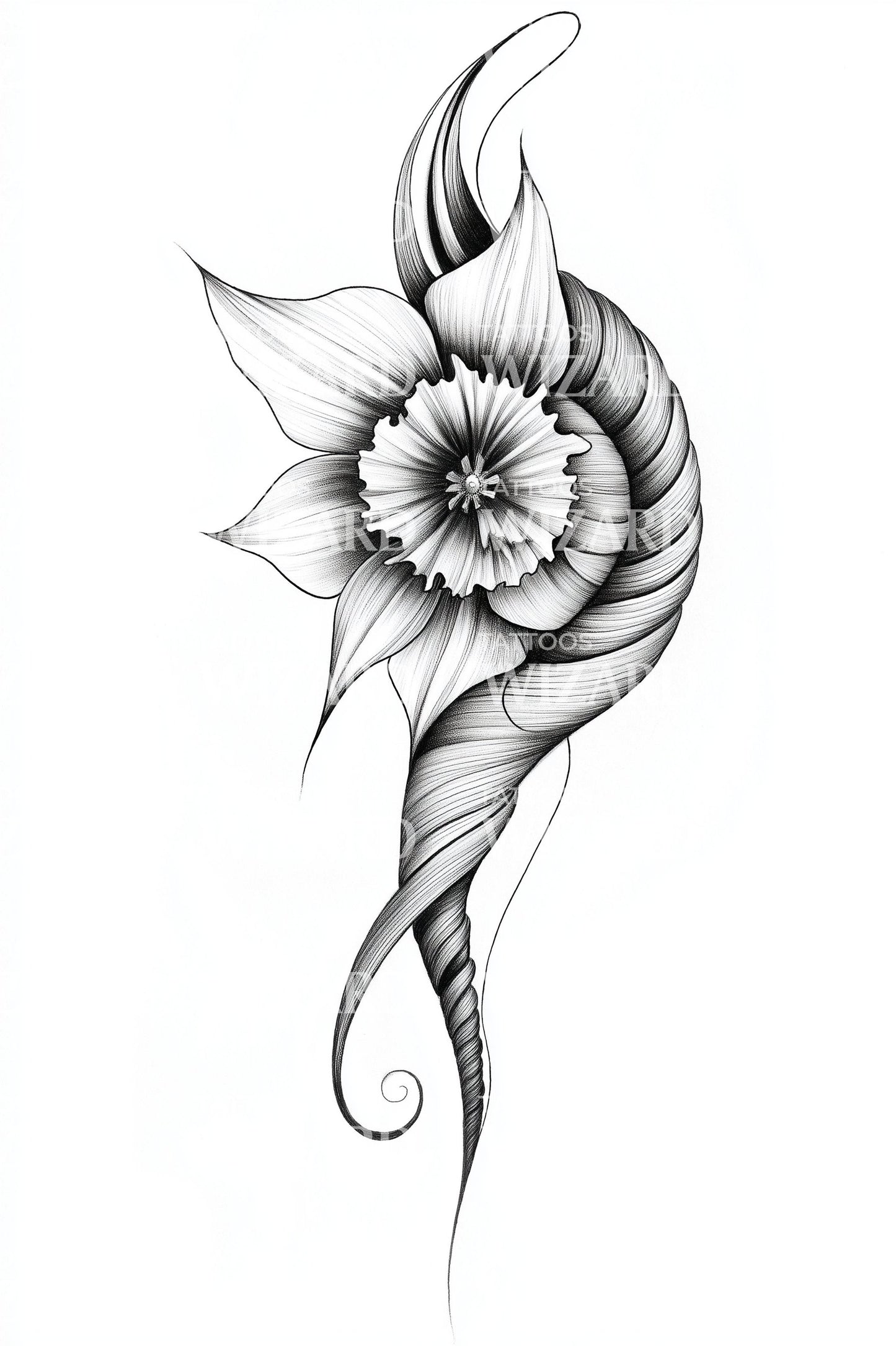 Desain Tato Pita Bunga Daffodil Mengalir