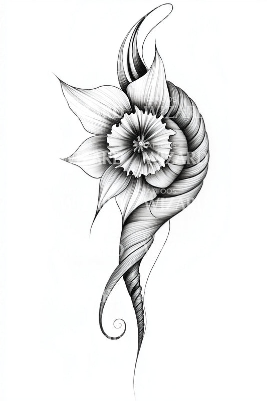 Desain Tato Pita Bunga Daffodil Mengalir