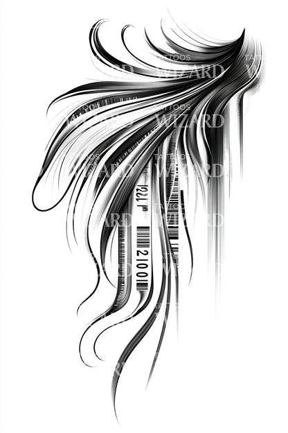Flowing Feather Wing Tattoo Design