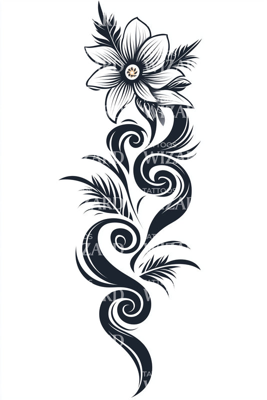 Ideia de Tatuagem de Onda Floral Fluida