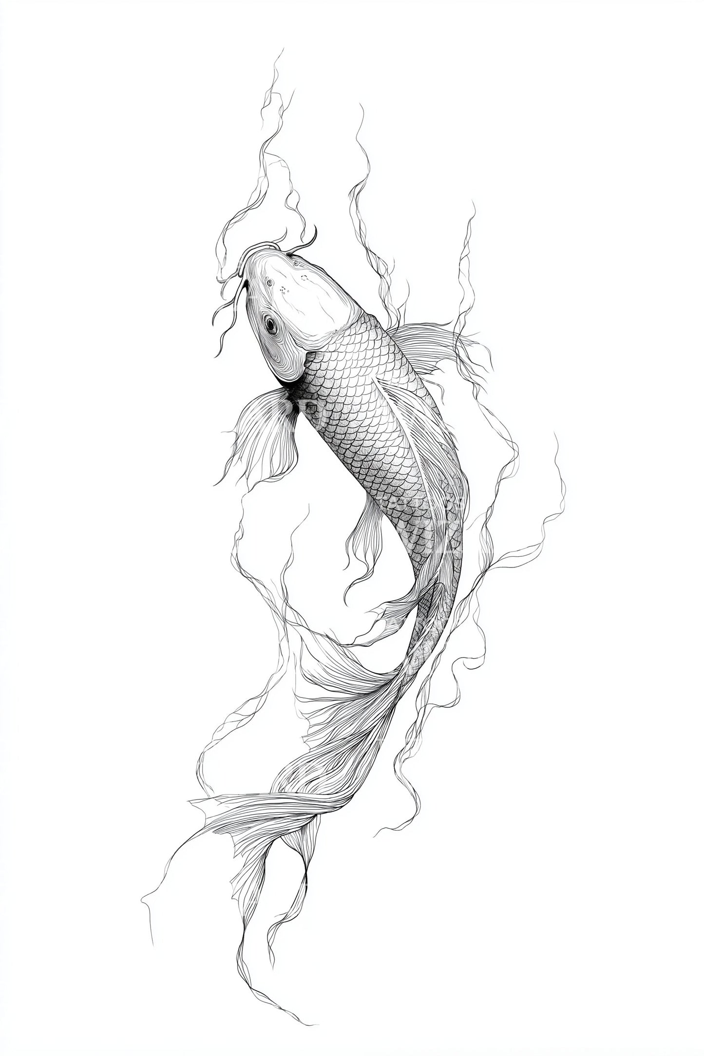 Flowing Koi Whisper Tattoo Illustration