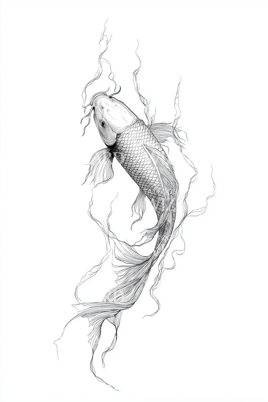 Flowing Koi Whisper Tattoo Illustration