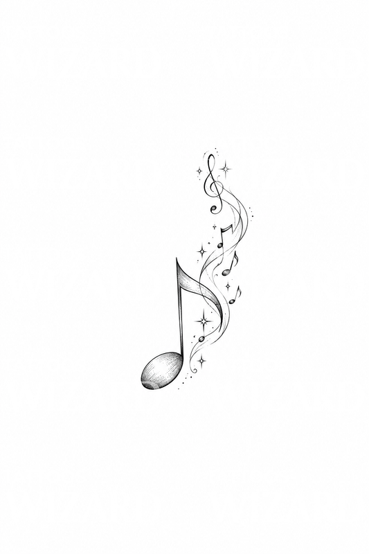 Fineline-tatoeage-idee met vloeiende muzieknoot