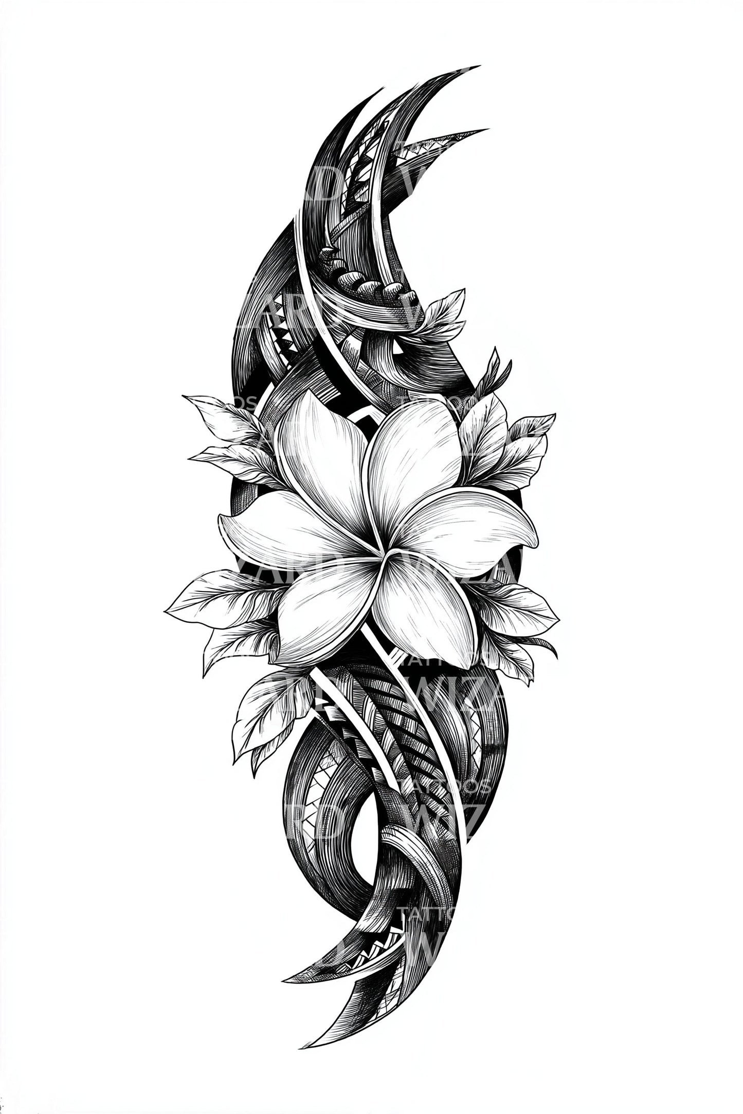 Flowing Plumeria Leaf Tattoo Design