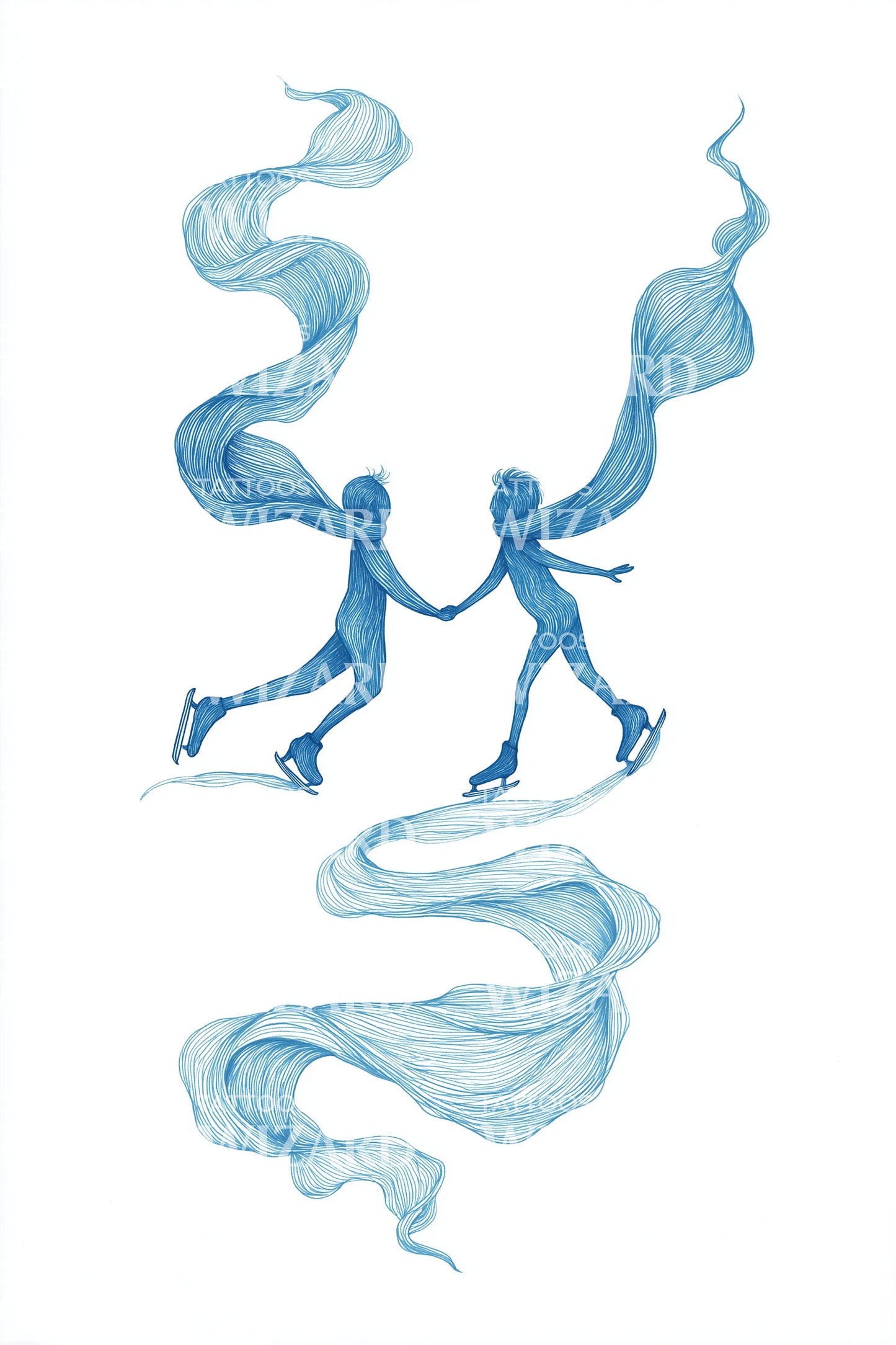 Flowing Ribbon Skaters Tattoo Design