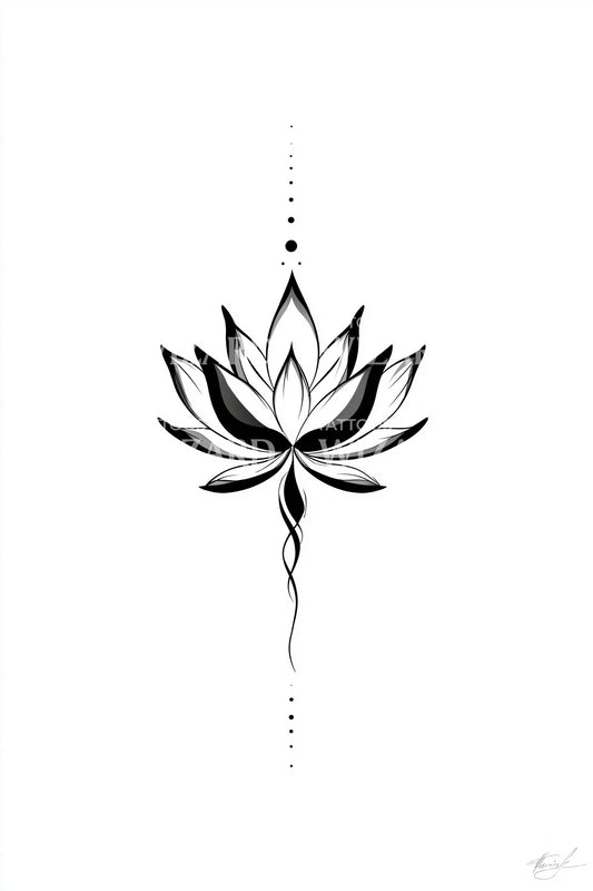 Diseño de tatuaje de loto con tallo fluido