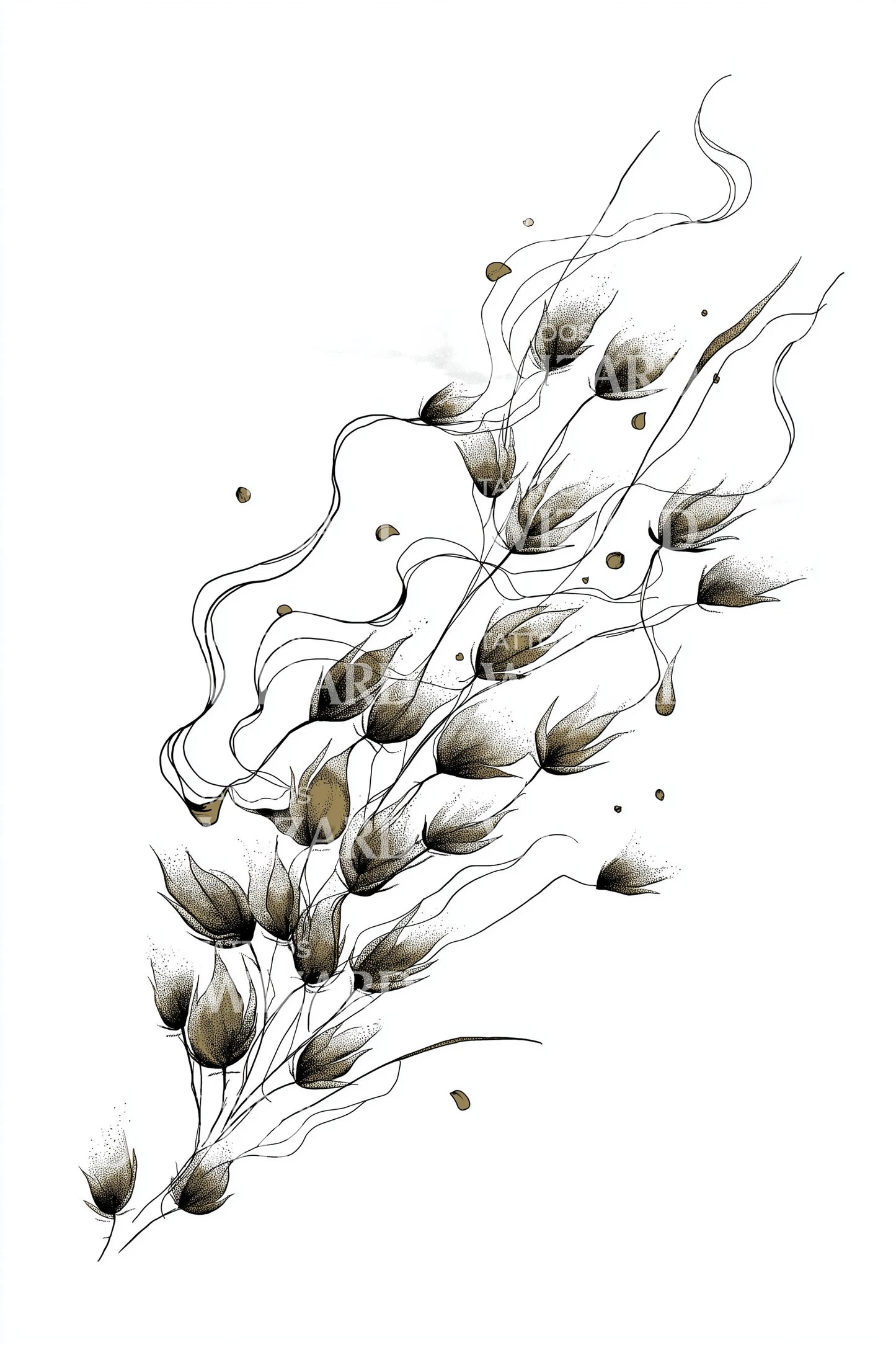 Flowing Wheat Sprig Tattoo Design