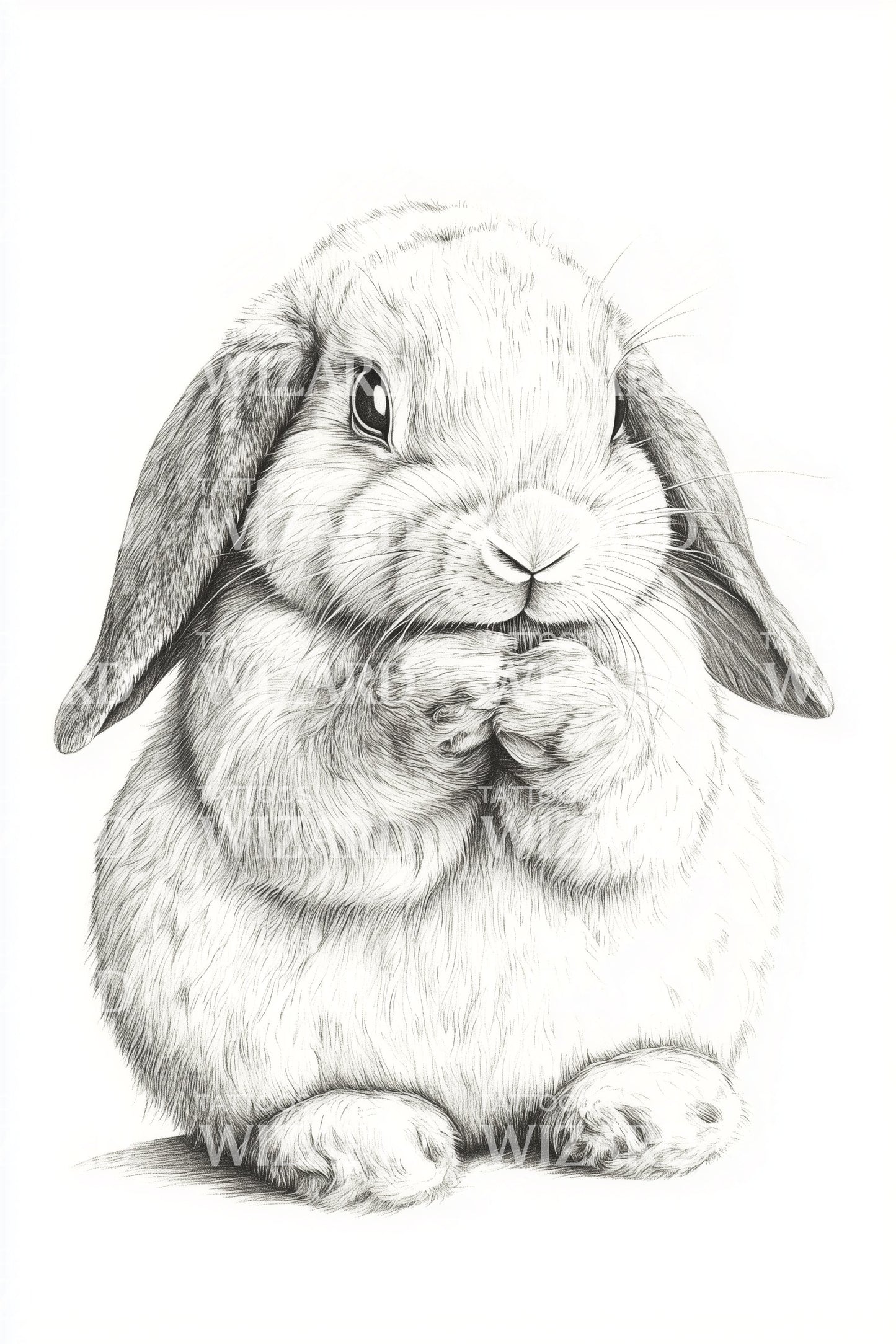 Fluffy Praying Rabbit Tattoo Illustration